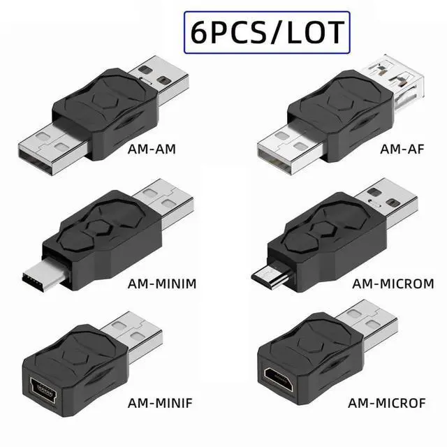 Alt view image 7 of 7 - 6Pcs Type-A Micro USB 2.0 Mini USB 5Pin Male to Female Extension Adapter, Black Connector Support Charging & Data Sync