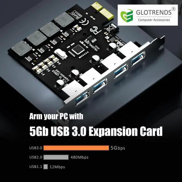 Alt view image 6 of 7 - U3044 4-Port USB 3.0 Type-A PCIe Expansion Card, 5Gbps PCIe x1 Adapter Compatible with Intel AMD ARM Platform, Support Windows Linux, Not for Mac OS