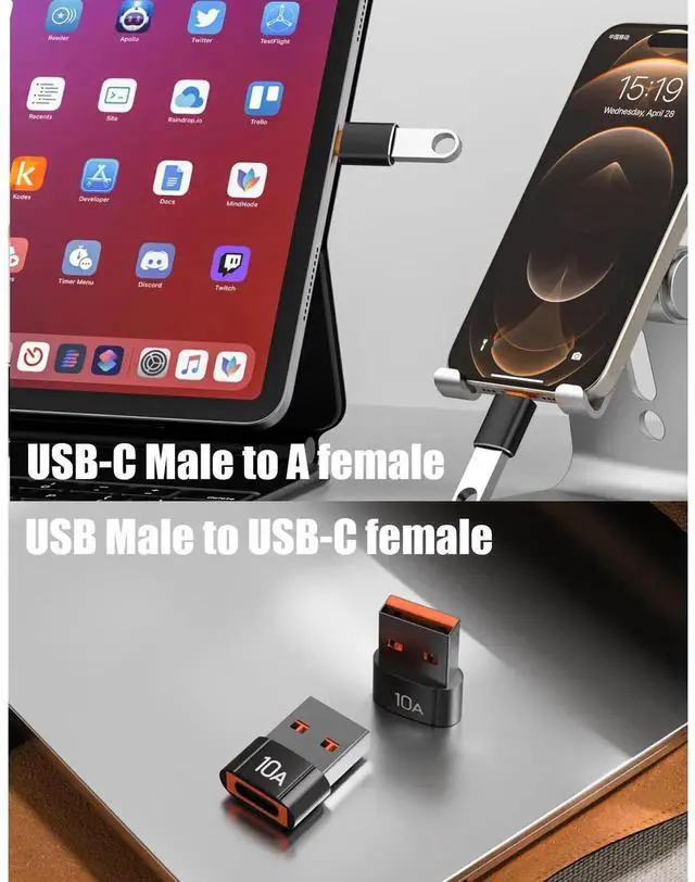 Alt view image 3 of 6 - 10 Pack 200W USB C Male to USB 3.1 Female Adapter, 10Gbps High Speed Charging & Data Converter Compatible with Apple Watch Ultra, iWatch Series 8 7, iPhone 17 16 Plus Pro Max, Google Pixel