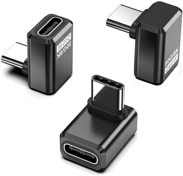 Main image of 3 Pack 240W 90 Degree USB C Adapter, Black Right Angle USB-C Connector, Dual 8K@60Hz Video Transmission Compatible with MacBook, iPad, Thunderbolt 5/4/3, Phone, Steam Deck, Switch 2/1
