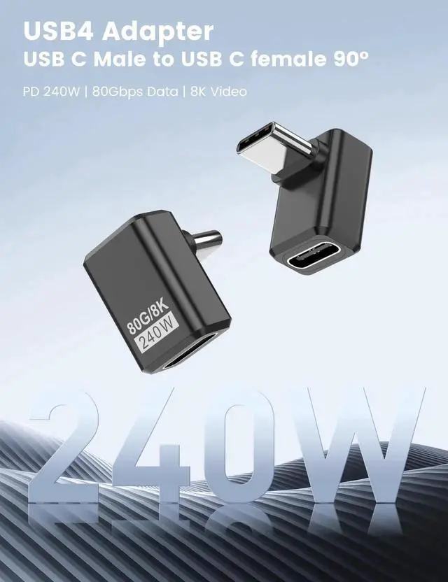 Alt view image 6 of 6 - 3 Pack 240W 90 Degree USB C Adapter, Black Right Angle USB-C Connector, Dual 8K@60Hz Video Transmission Compatible with MacBook, iPad, Thunderbolt 5/4/3, Phone, Steam Deck, Switch 2/1