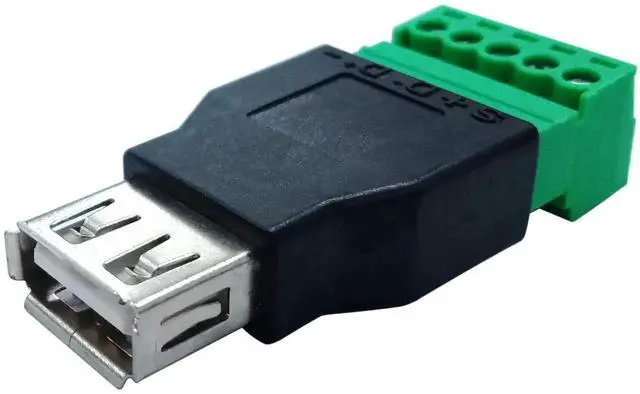 Alt view image 4 of 7 - 2Pack USB 2.0 A Female to 5 Pin Screw Terminal Block Connector, Pluggable Shielded Terminal Adapter, 300V 8A USB 2.0 Female Plug to Bolt Screw Terminals Converter