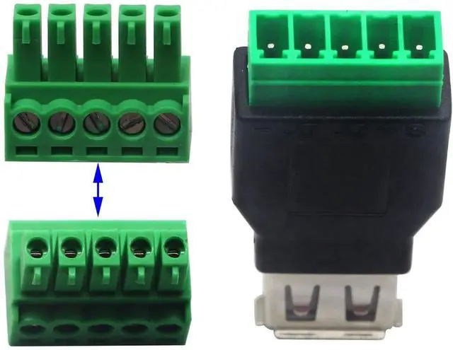 Alt view image 7 of 7 - 2Pack USB 2.0 A Female to 5 Pin Screw Terminal Block Connector, Pluggable Shielded Terminal Adapter, 300V 8A USB 2.0 Female Plug to Bolt Screw Terminals Converter