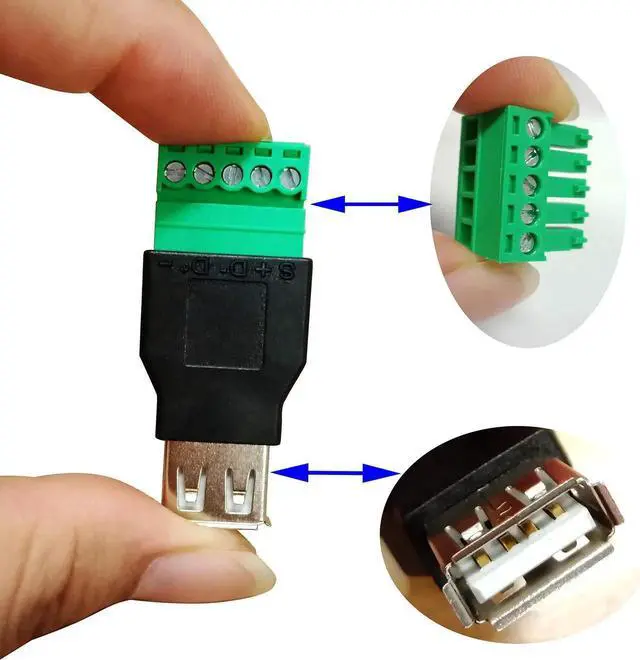 Alt view image 3 of 7 - 2Pack USB 2.0 A Female to 5 Pin Screw Terminal Block Connector, Pluggable Shielded Terminal Adapter, 300V 8A USB 2.0 Female Plug to Bolt Screw Terminals Converter