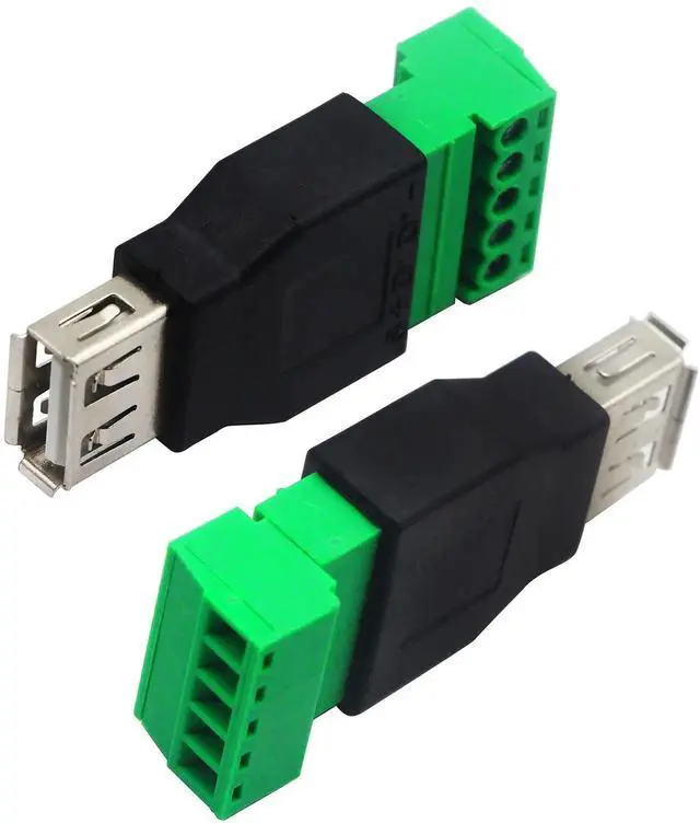 Alt view image 6 of 7 - 2Pack USB 2.0 A Female to 5 Pin Screw Terminal Block Connector, Pluggable Shielded Terminal Adapter, 300V 8A USB 2.0 Female Plug to Bolt Screw Terminals Converter