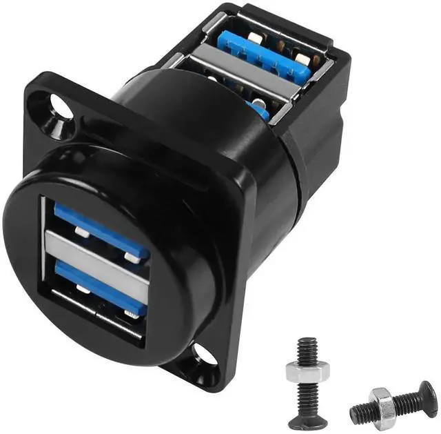 Main image of Dual USB 3.0 90 Degree Panel Mount Adapter, Dual USB 3.0 Female to Female Right Angle Connector, Support Data Transfer and Charging for Panel Mount Extension