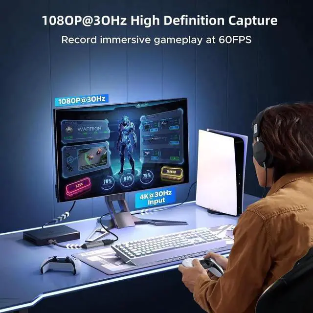 Alt view image 5 of 7 - HDMI to USB Video Capture Card, 1080P 60FPS Game Capture Device for Streaming Recording, Compatible with PS4 PS5 Switch Quest 3 OBS Windows