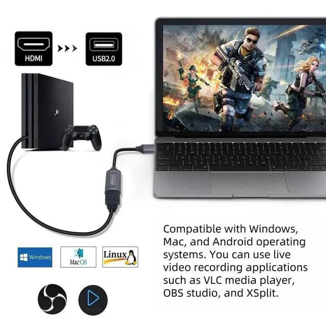 Alt view image 6 of 7 - HDMI to USB Video Capture Card, 1080P 60FPS Game Capture Device for Streaming Recording, Compatible with PS4 PS5 Switch Quest 3 OBS Windows