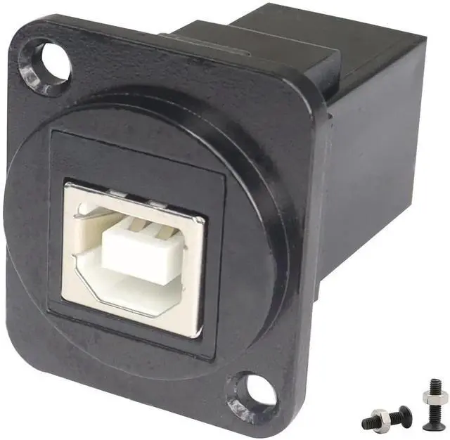 Main image of USB 2.0 B to A Panel Mount Connector, Solderless Female to Female Socket Adapter, Black USB Data Transfer Connector for Audio Video Optoelectronic Network Devices