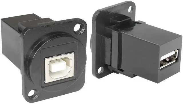 Alt view image 4 of 7 - USB 2.0 B to A Panel Mount Connector, Solderless Female to Female Socket Adapter, Black USB Data Transfer Connector for Audio Video Optoelectronic Network Devices