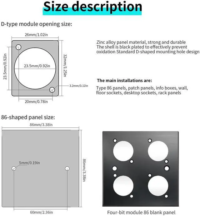 Alt view image 5 of 7 - USB 2.0 B to A Panel Mount Connector, Solderless Female to Female Socket Adapter, Black USB Data Transfer Connector for Audio Video Optoelectronic Network Devices
