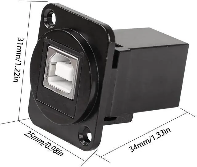 Alt view image 7 of 7 - USB 2.0 B to A Panel Mount Connector, Solderless Female to Female Socket Adapter, Black USB Data Transfer Connector for Audio Video Optoelectronic Network Devices