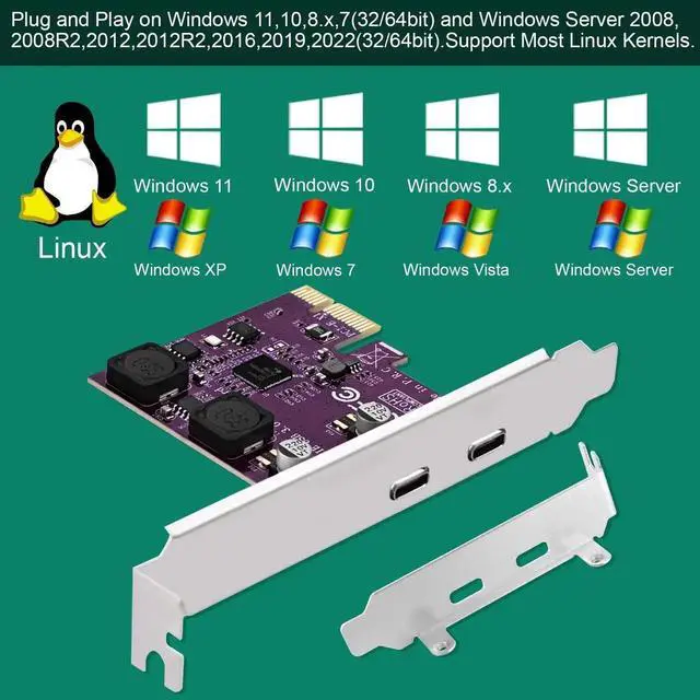 Alt view image 5 of 7 - PCI Express to USB 3.0 Expansion Card with 2X 5Gbps USB-C Ports, Self-Powered PCIe USB-C Controller Card for Desktop PC, Compatible Windows 11 10 8 7 Vista XP, Model FS-U302C-Pro