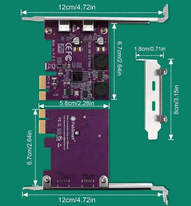 Alt view image 6 of 7 - PCI Express to USB 3.0 Expansion Card with 2X 5Gbps USB-C Ports, Self-Powered PCIe USB-C Controller Card for Desktop PC, Compatible Windows 11 10 8 7 Vista XP, Model FS-U302C-Pro