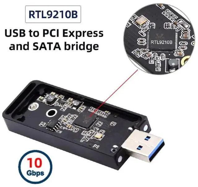 Alt view image 4 of 7 - RTL9210B Chipset M.2 NVMe SATA SSD External PCBA Adapter, USB 3.0 to M-Key NGFF SSD Enclosure Compatible with 2230 2242
