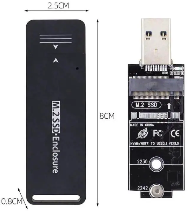 Alt view image 2 of 7 - RTL9210B Chipset M.2 NVMe SATA SSD External PCBA Adapter, USB 3.0 to M-Key NGFF SSD Enclosure Compatible with 2230 2242