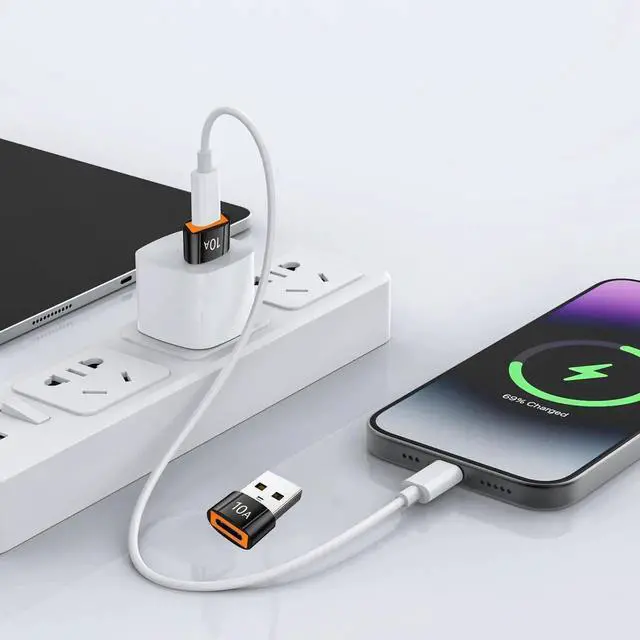 Alt view image 5 of 6 - 10Pack 200W USB C Adapter, USB-C Converter Support Fast Charging & 480MB Data Transfer, Black Compatible with Apple Watch Ultra iWatch Series 8 7, iPhone 16 15 Plus Pro Max