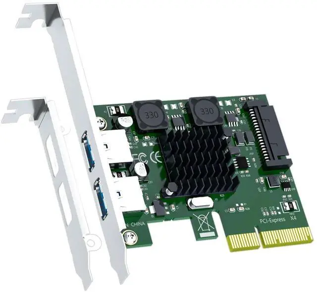 Main image of U3142A 2-Port 10Gbps USB 3.1 Gen2 Type-A PCIe X4 Expansion Card, ASM 3142 Chip with Standard and Low Profile Bracket