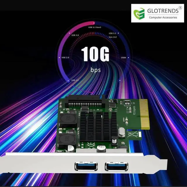 Alt view image 2 of 7 - U3142A 2-Port 10Gbps USB 3.1 Gen2 Type-A PCIe X4 Expansion Card, ASM 3142 Chip with Standard and Low Profile Bracket