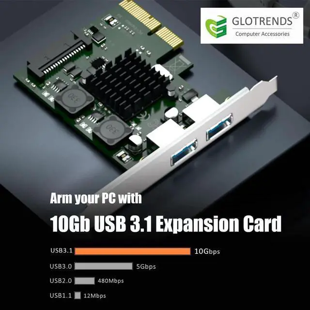 Alt view image 3 of 7 - U3142A 2-Port 10Gbps USB 3.1 Gen2 Type-A PCIe X4 Expansion Card, ASM 3142 Chip with Standard and Low Profile Bracket