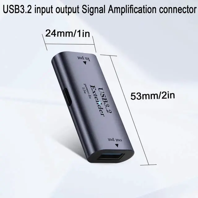 Alt view image 3 of 7 - 5Gbps USB3.2 Signal Amplifier Extender Adapter, 10m/32.8ft Long Distance USB Extension Coupler, 5V/3A 15W Charging Data Connector with Built-in Chip LED Indicator Aluminum Alloy Shell