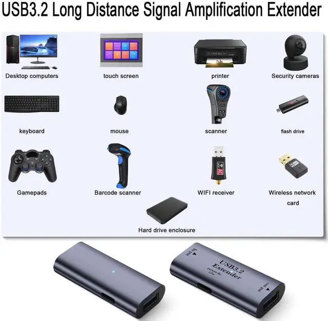 Alt view image 7 of 7 - 5Gbps USB3.2 Signal Amplifier Extender Adapter, 10m/32.8ft Long Distance USB Extension Coupler, 5V/3A 15W Charging Data Connector with Built-in Chip LED Indicator Aluminum Alloy Shell
