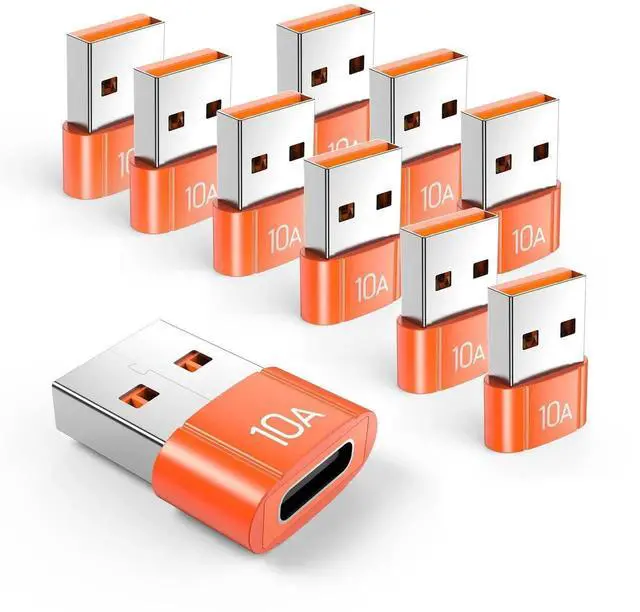 Main image of 10Pack 200W USB C to USB Adapter, Fast Charging & 480MB Data Transfer USB C Converter, Orange Compatible with Apple Watch Ultra Series 8 7, iPhone 16 15 Plus Pro Max