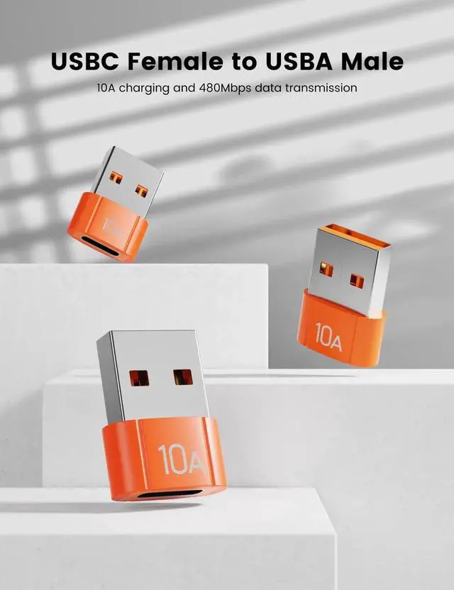 Alt view image 6 of 6 - 10Pack 200W USB C to USB Adapter, Fast Charging & 480MB Data Transfer USB C Converter, Orange Compatible with Apple Watch Ultra Series 8 7, iPhone 16 15 Plus Pro Max