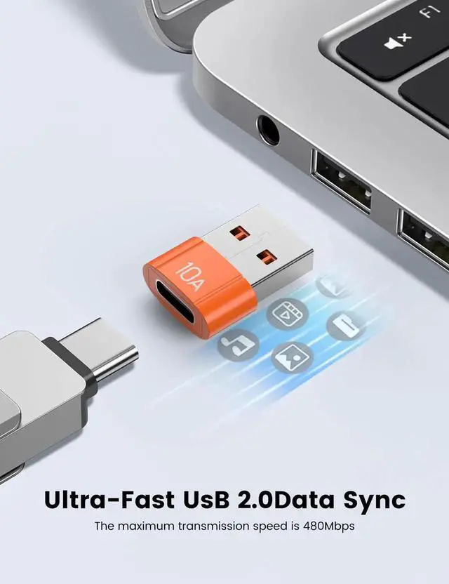 Alt view image 5 of 6 - 10Pack 200W USB C to USB Adapter, Fast Charging & 480MB Data Transfer USB C Converter, Orange Compatible with Apple Watch Ultra Series 8 7, iPhone 16 15 Plus Pro Max