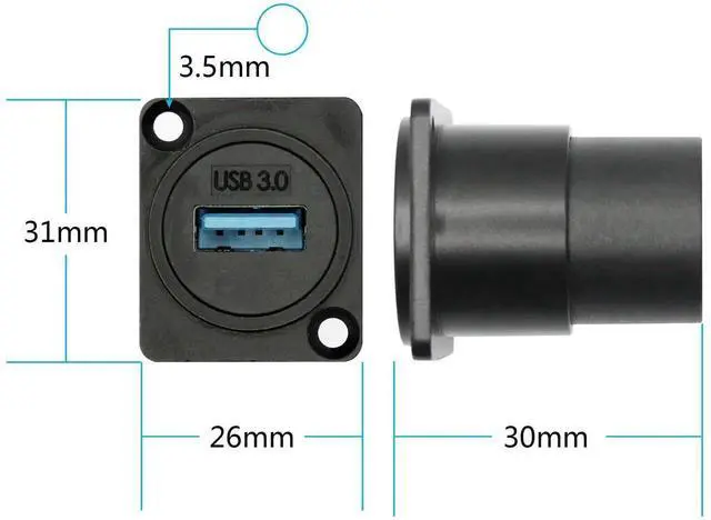 Alt view image 7 of 7 - 2Pcs D-Type USB 3.0 Panel Mount Connector Socket, Female to Female Through Coupler with Mounting Screws, High Speed USB 3.0 Extension Adapter