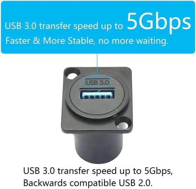 Alt view image 5 of 7 - 2Pcs D-Type USB 3.0 Panel Mount Connector Socket, Female to Female Through Coupler with Mounting Screws, High Speed USB 3.0 Extension Adapter