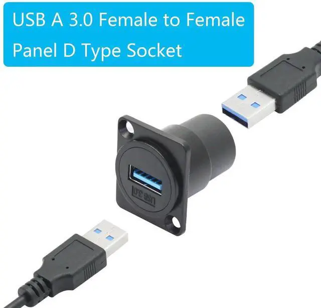 Alt view image 2 of 7 - 2Pcs D-Type USB 3.0 Panel Mount Connector Socket, Female to Female Through Coupler with Mounting Screws, High Speed USB 3.0 Extension Adapter