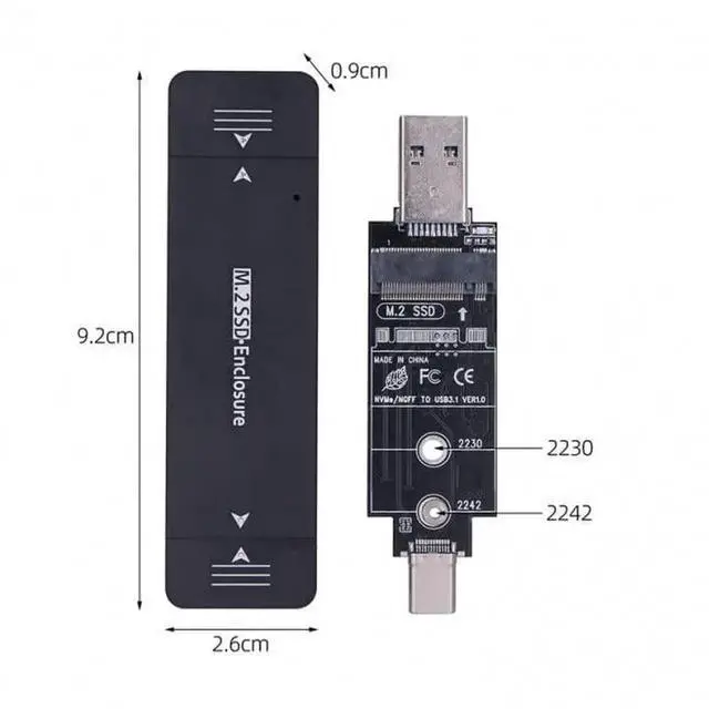 Alt view image 2 of 7 - Type-C USB3.0 to Combo NVME M-Key M.2 SSD Adapter, RTL9210B Chipset PCBA Enclosure Support 2230/2242mm NGFF SATA SSD