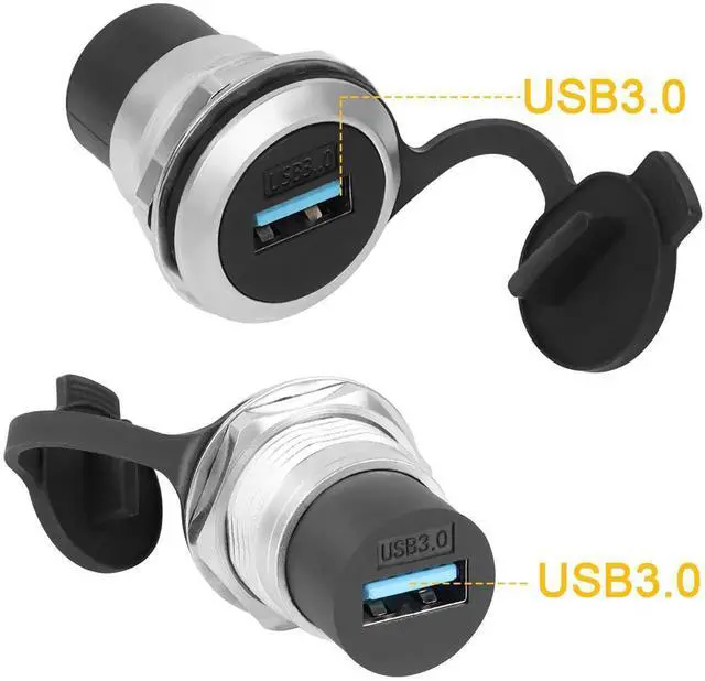 Alt view image 5 of 7 - USB3.0 Panel Threaded Mount Coupler, 5Gbps Female to Female Recessed Panel Mount Connector with Anti-loosening Gasket and Dust-Proof Cover, for Dashboard Device Panel Installation