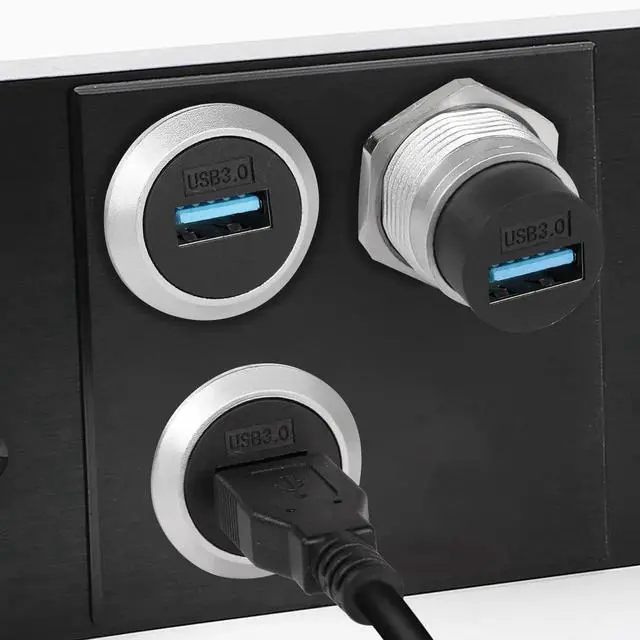 Alt view image 6 of 7 - USB3.0 Panel Threaded Mount Coupler, 5Gbps Female to Female Recessed Panel Mount Connector with Anti-loosening Gasket and Dust-Proof Cover, for Dashboard Device Panel Installation