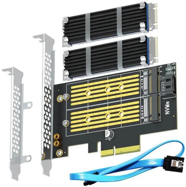 Main image of PA12-HS Dual M.2 SSD PCIe X4 Adapter with Heatsink, Support PCIe 4.0 NVMe & M.2 SATA SSD, OS Bootable from M.2 NVMe SSD