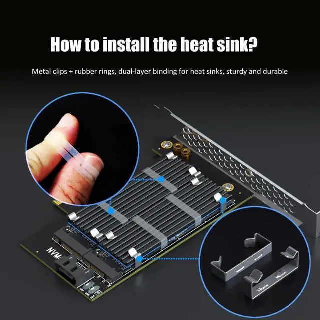 Alt view image 5 of 7 - PA12-HS Dual M.2 SSD PCIe X4 Adapter with Heatsink, Support PCIe 4.0 NVMe & M.2 SATA SSD, OS Bootable from M.2 NVMe SSD