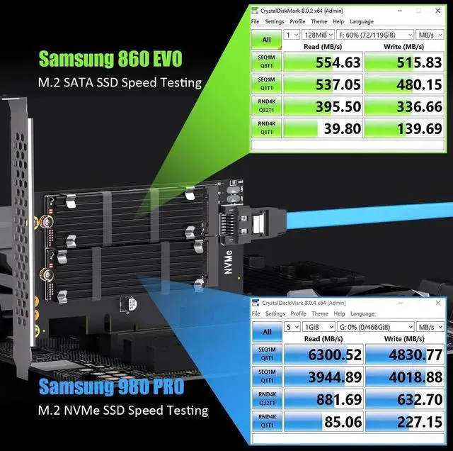 Alt view image 7 of 7 - PA12-HS Dual M.2 SSD PCIe X4 Adapter with Heatsink, Support PCIe 4.0 NVMe & M.2 SATA SSD, OS Bootable from M.2 NVMe SSD