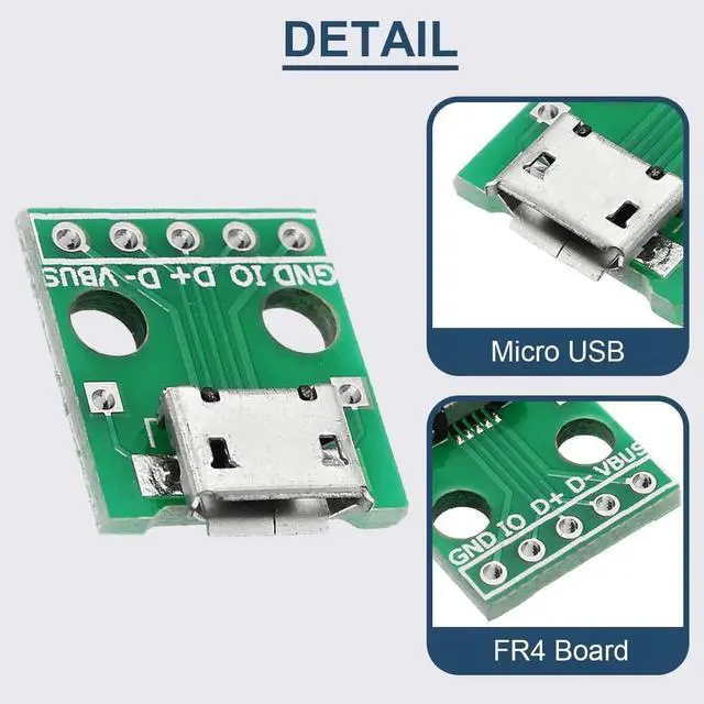 Alt view image 2 of 7 - 10 Pcs Micro USB Female to DIP Adapter Board, 2.54mm 5 Pin USB 2.0 Micro USB Socket Breakout Board with 50 Pin Header for DIY Power Supply Project