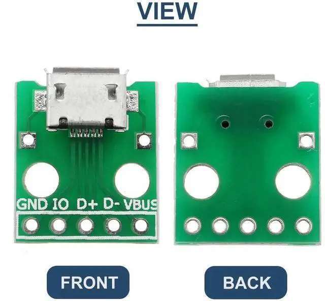 Alt view image 4 of 7 - 10 Pcs Micro USB Female to DIP Adapter Board, 2.54mm 5 Pin USB 2.0 Micro USB Socket Breakout Board with 50 Pin Header for DIY Power Supply Project