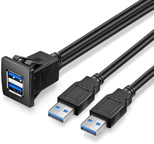 Main image of Dual USB 3.0 Square Flush Mount Cable, 1M 3FT Panel Dash Mount USB 3.0 Extension Cord for Car Boat Motorcycle