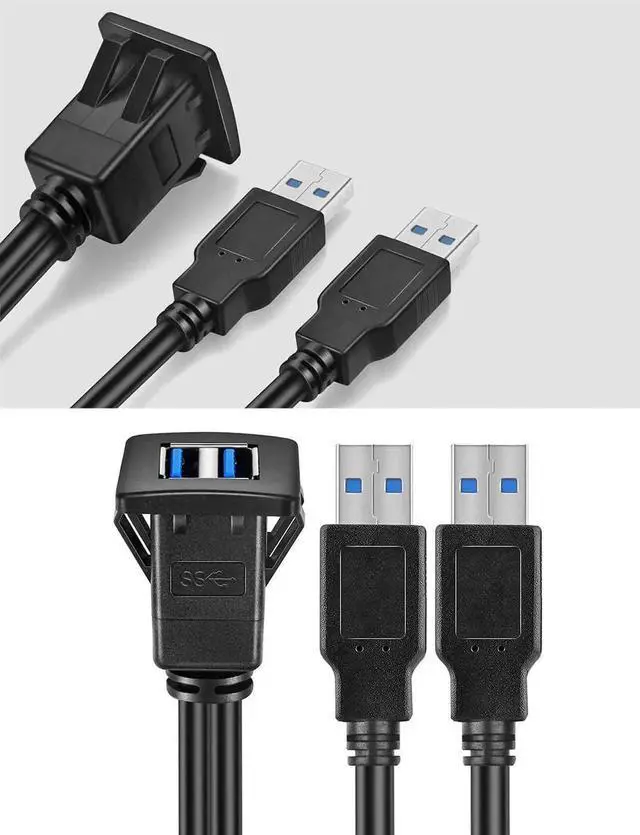 Alt view image 6 of 7 - Dual USB 3.0 Square Flush Mount Cable, 1M 3FT Panel Dash Mount USB 3.0 Extension Cord for Car Boat Motorcycle