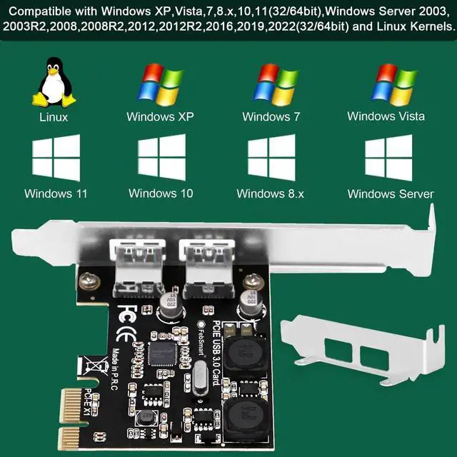 Alt view image 7 of 7 - 2-Port 5Gbps USB 3.0 PCIe Expansion Card FS-U2S-Pro, Self-Powered PCI Express USB 3.0 Adapter Compatible with Windows, Mac OS X, Linux Desktop PC