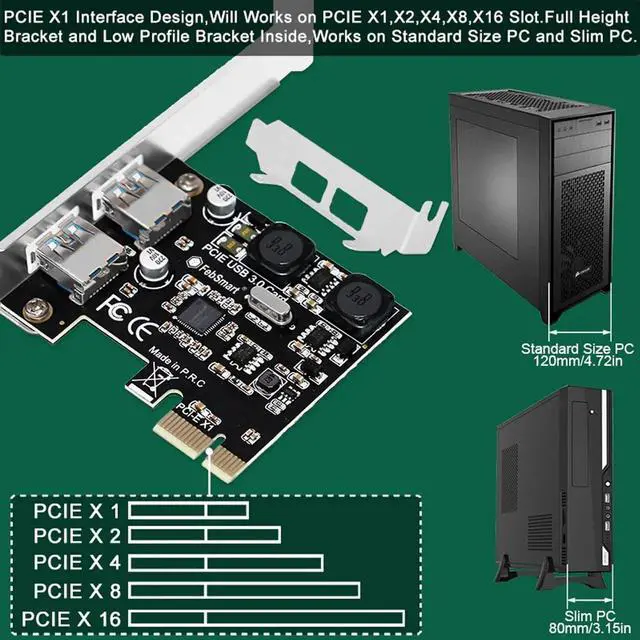 Alt view image 5 of 7 - 2-Port 5Gbps USB 3.0 PCIe Expansion Card FS-U2S-Pro, Self-Powered PCI Express USB 3.0 Adapter Compatible with Windows, Mac OS X, Linux Desktop PC