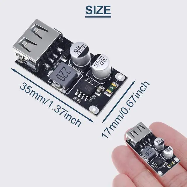 Alt view image 7 of 7 - 5 Pcs DC-DC Buck Converter Step-Down Module, 6-32V to 5V 3A QC3.0 QC2.0 Fast Charging Circuit Board with 24AWG USB Cable