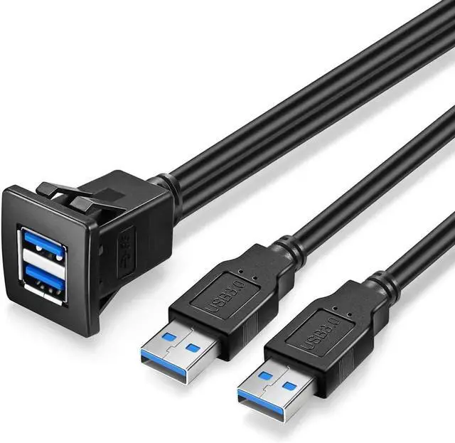 Main image of 6ft 2M Black Dual USB 3.0 Square Flush Mount Cable, Dash Panel Mount USB 3.0 Extension Cord for Car Boat Motorcycle