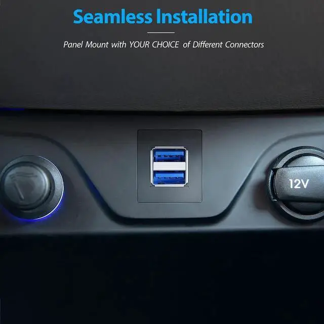 Alt view image 2 of 7 - 6ft 2M Black Dual USB 3.0 Square Flush Mount Cable, Dash Panel Mount USB 3.0 Extension Cord for Car Boat Motorcycle