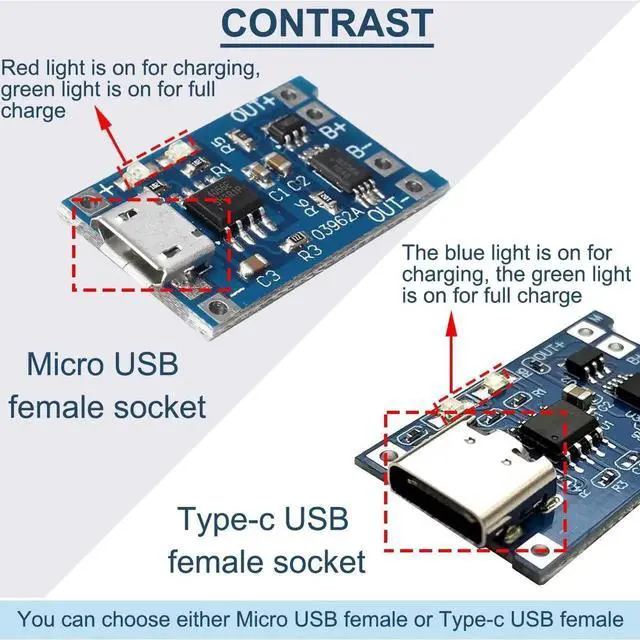 Alt view image 6 of 7 - 10PCS 1A 18650 Lithium Battery Charging Board, 5V Type-C USB Input Charger Module with Dual Overcharge Overcurrent Protection