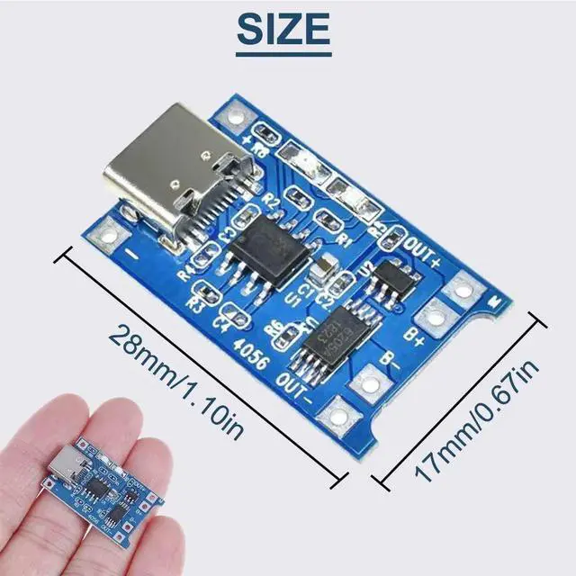 Alt view image 5 of 7 - 10PCS 1A 18650 Lithium Battery Charging Board, 5V Type-C USB Input Charger Module with Dual Overcharge Overcurrent Protection