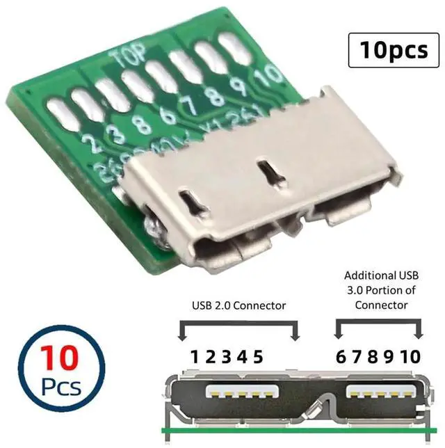 Alt view image 5 of 7 - 10pcs Micro USB 3.0 10Pin Female Socket SMT Receptacle, DIY OEM PCB Mount Connector for USB Flash Disk